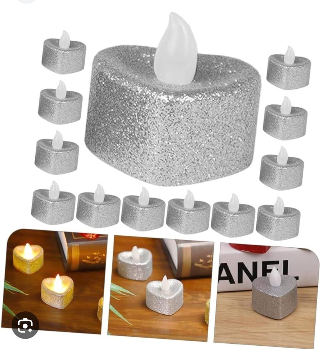 IŞIKLI MUM PİLLİ TEA LIGHT METALİKSİMLİ KALP GÜMÜŞ