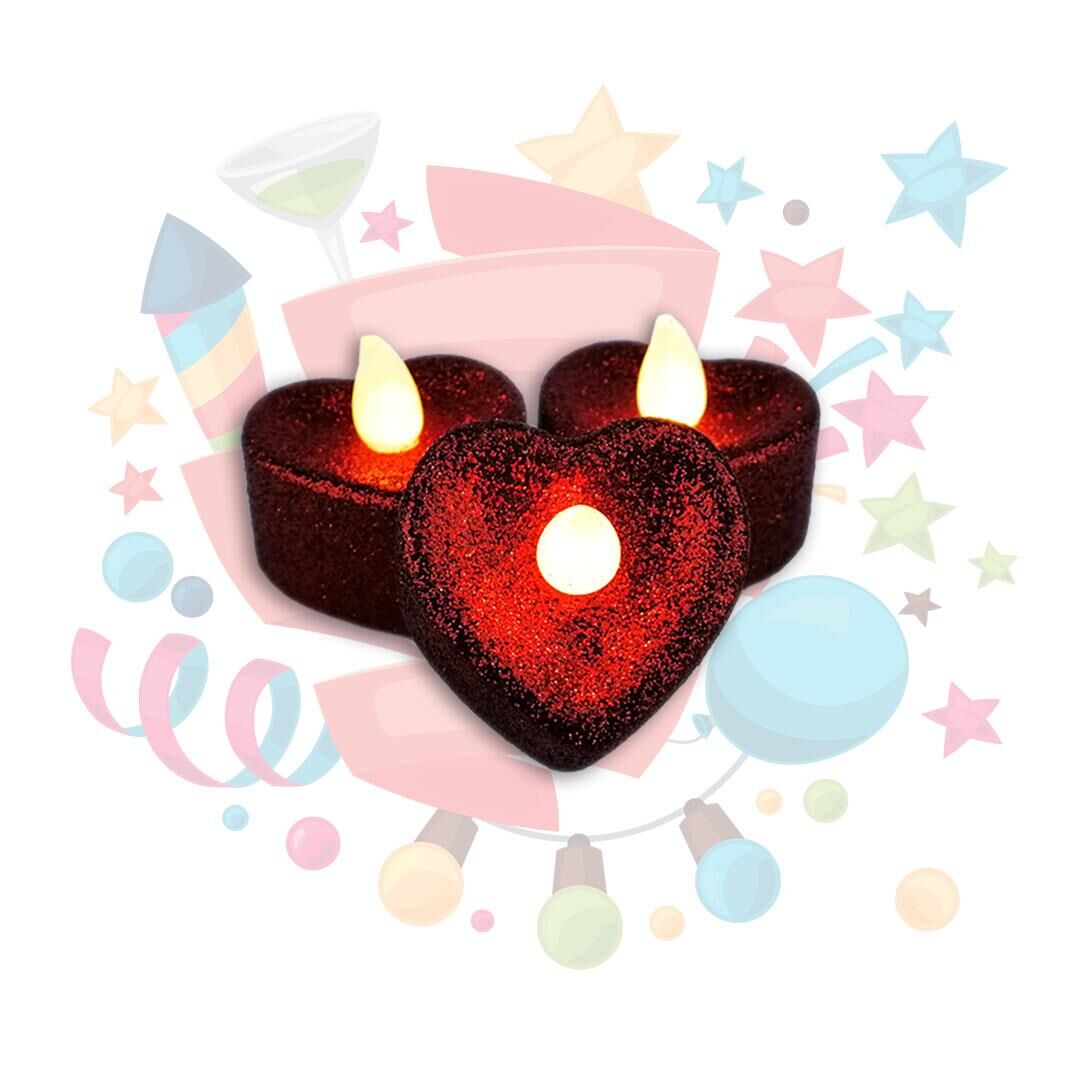 IŞIKLI MUM PİLLİ TEA LIGHT METALİKSİMLİ KALP KRMZI