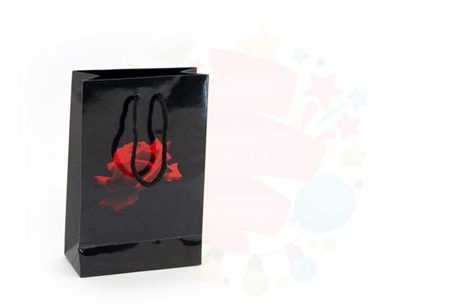 ÇANTA KARTON SELOFANLI 26*38 SİYAH GÜLLÜ 25'Lİ