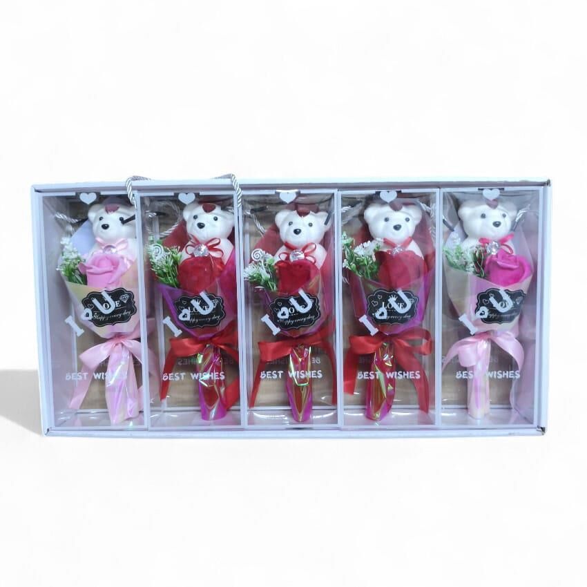 HEDİYELİK SÜS  ASETAT KUTU BUKETLİ AYICIK VE GÜLLÜ