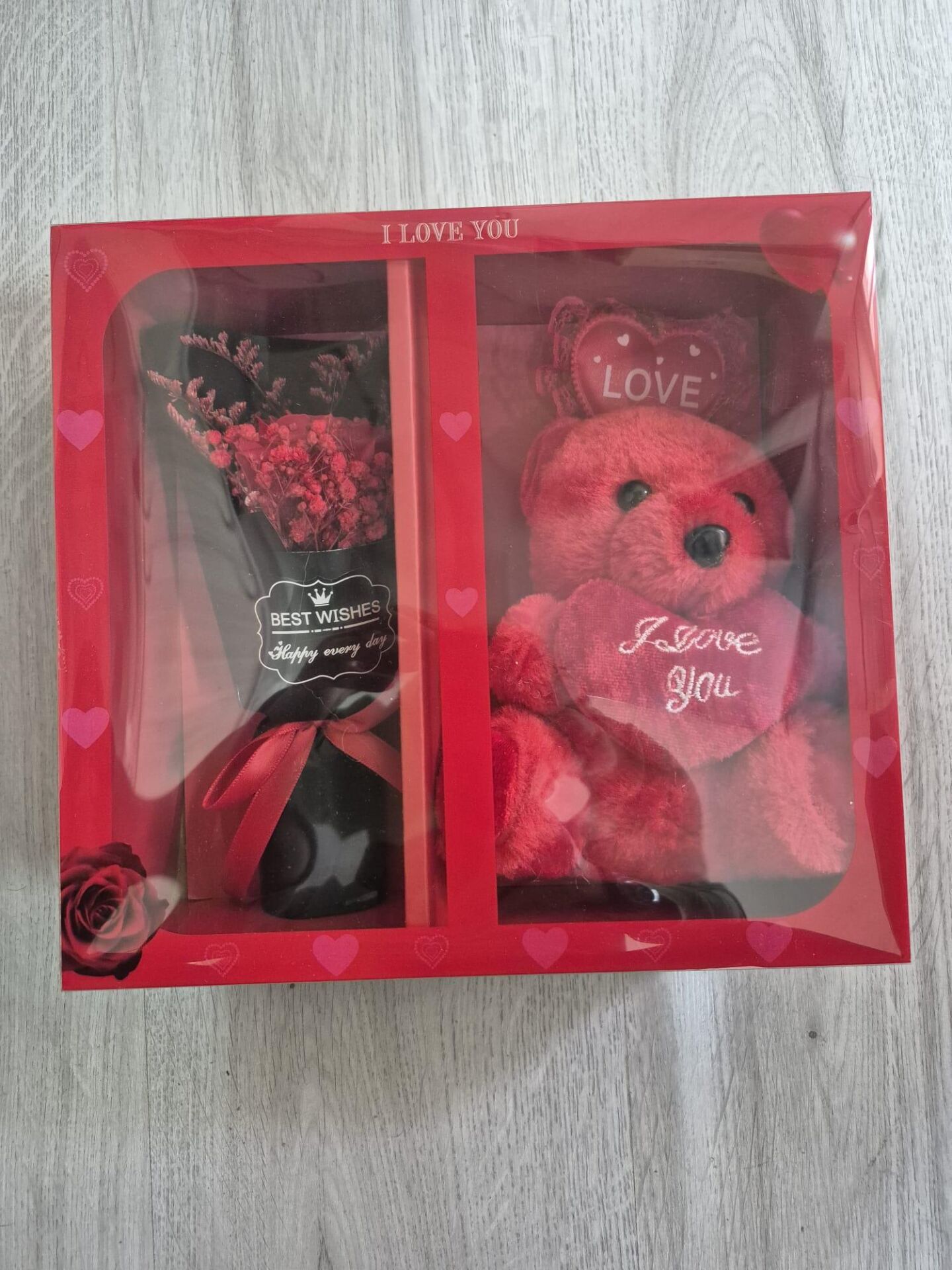 HEDİYELİK SÜS KUTULU 20 CM AYICIK 20 CM BUKET GÜL