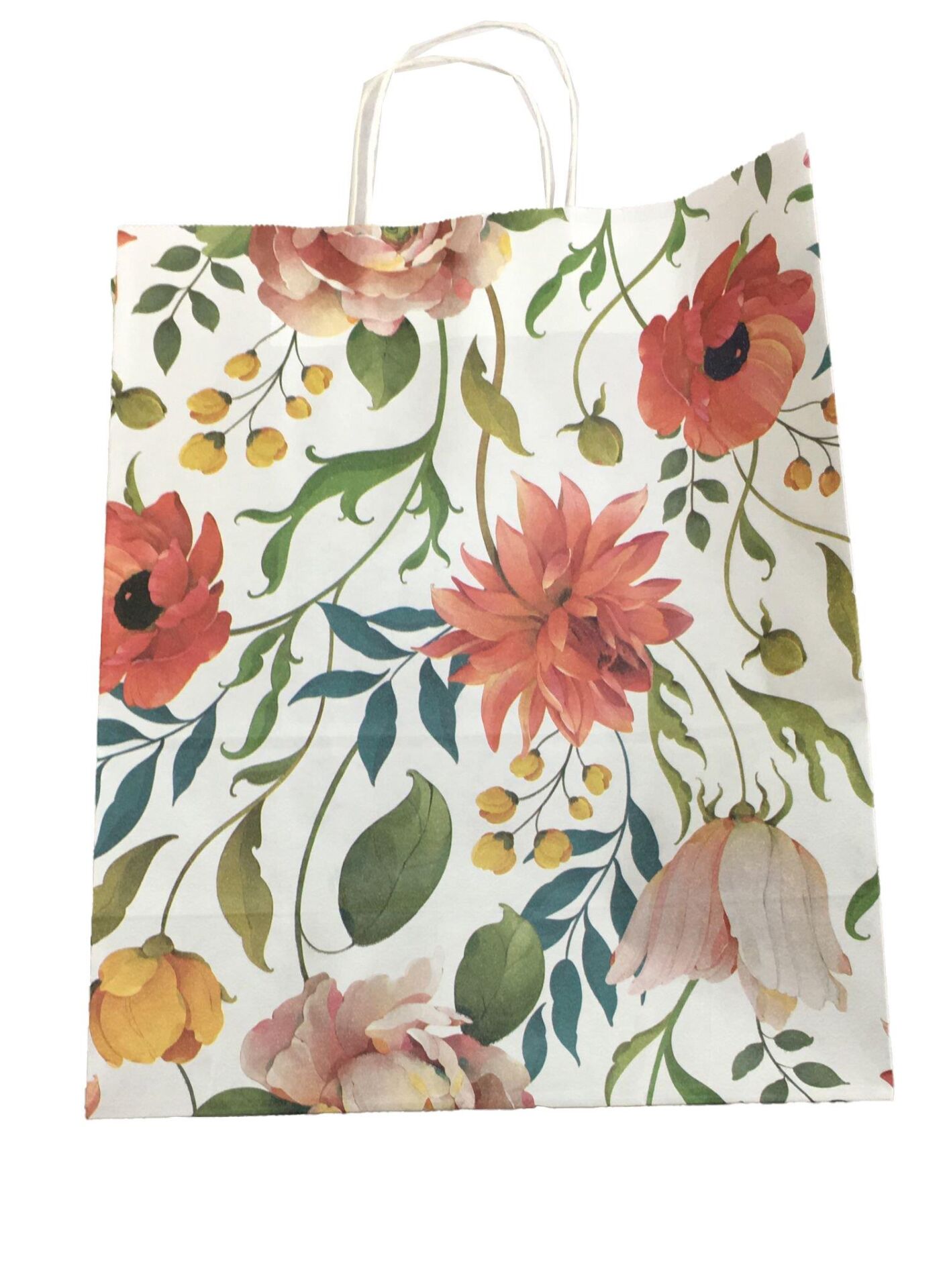 ÇANTA KRAFT BÜKÜM SAPLI ÇİÇEKLİ  32*41cm 10 LU