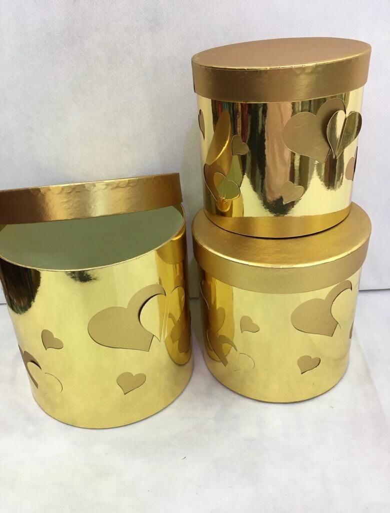 KUTU SİLİNDİR KALPLİ 3 LÜ SET METALİK ALTIN