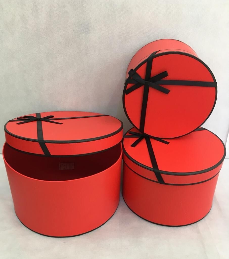 KUTU YUVARLAK BÜYÜK 3LÜ KIRMIZI SİYAH FYONKLU