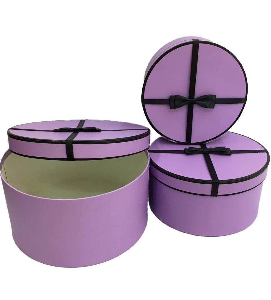 KUTU YUVARLAK 3 LÜ LİLA  SİYAH FYONKLU