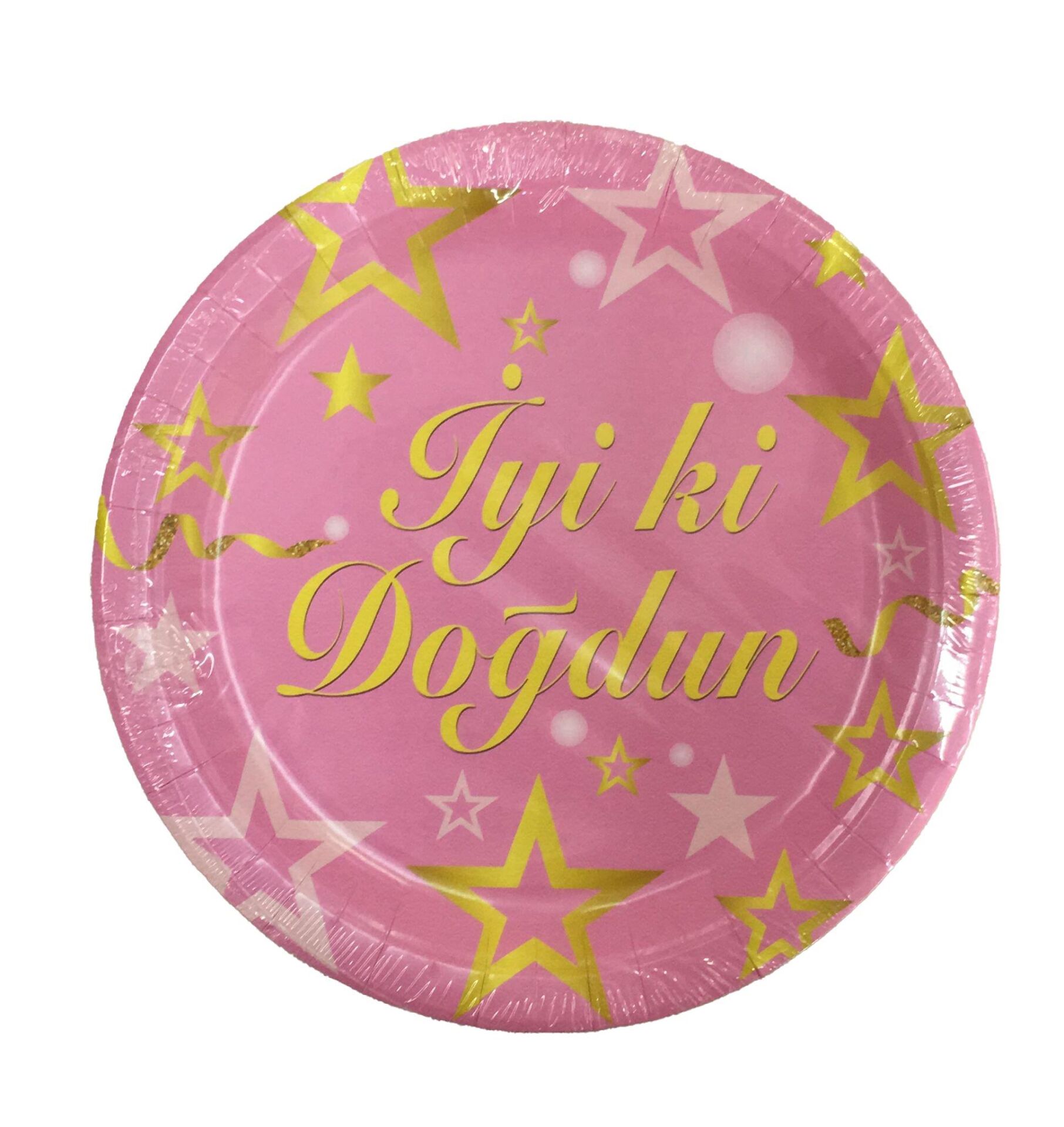 TABAK KARTON YILDIZLI İYİKİ DOĞDUN PEMBE 22CM 8Lİ