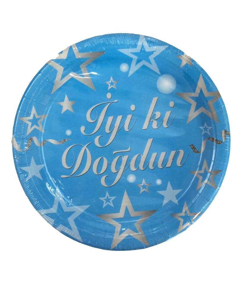 TABAK KARTON YILDIZLI İYİKİ DOĞDUN MAVİ 22CM 8Lİ