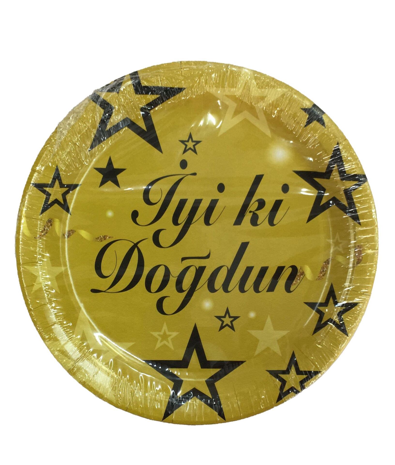 TABAK KARTON YILDIZLI İYİKİ DOĞDUN ALTIN 22CM 8Lİ
