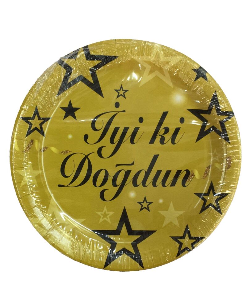 TABAK KARTON YILDIZLI İYİKİ DOĞDUN ALTIN 22CM 8Lİ