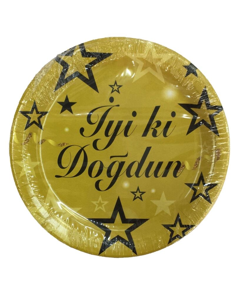 TABAK KARTON YILDIZLI İYİKİ DOĞDUN ALTIN 22CM 8Lİ