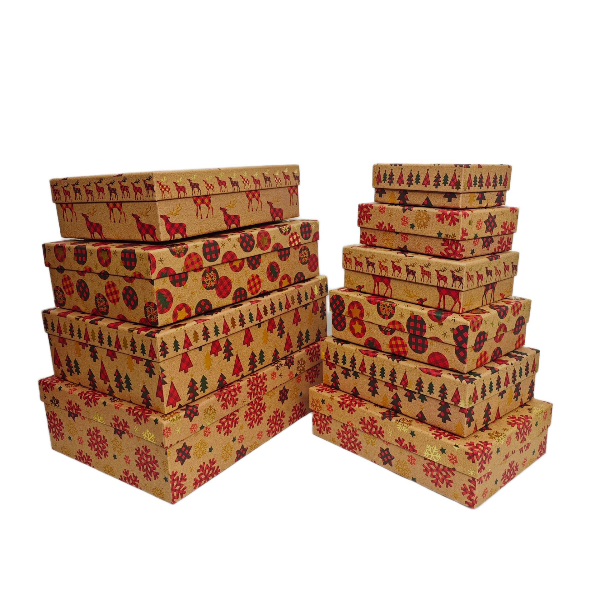 KUTU DİKDÖRTGEN 10 LU KRAFT YILBAŞI DESENLİ