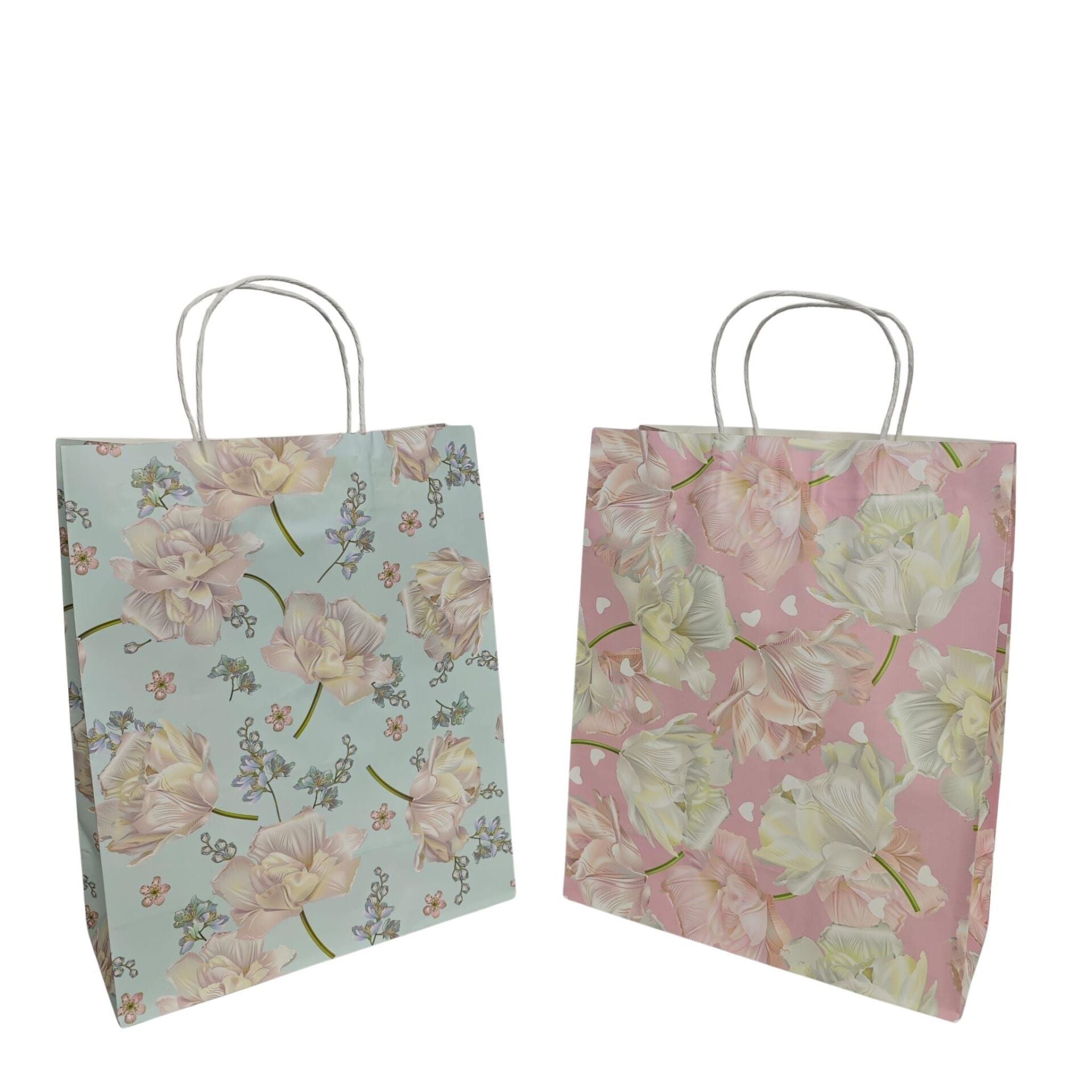 ÇANTA KRAFT BÜKÜM SAPLI ÇİÇEKLİ 26*12*33 CM 12 Lİ