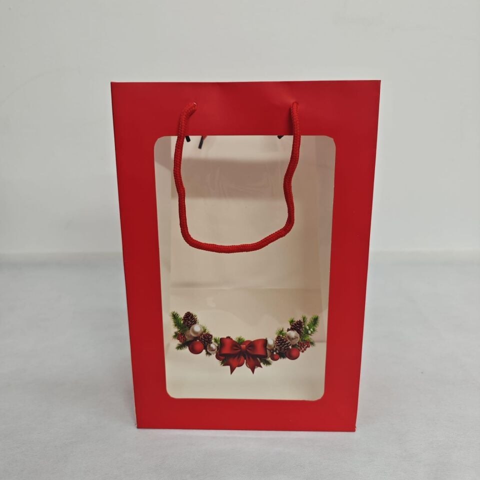 ÇANTA ÖN YÜZÜ ŞEFFAF NOEL FİYONKLU 30*20*15 10 LU