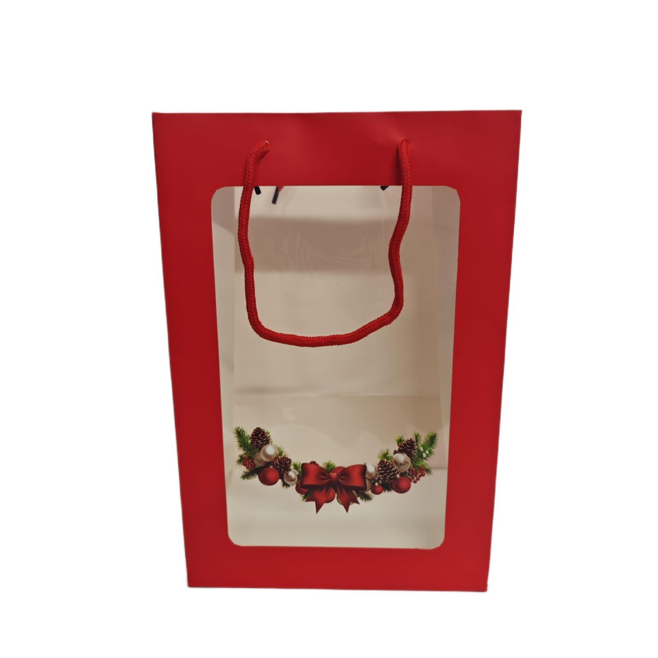ÇANTA ÖN YÜZÜ ŞEFFAF NOEL FİYONKLU 30*20*15 10 LU