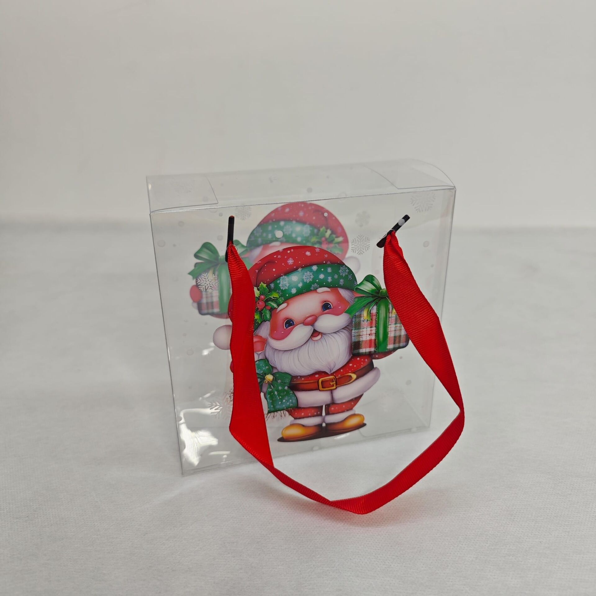 ÇANTA ŞEFFAF YEŞİL NOEL BABA BASKILI 15*15*7 12 Lİ