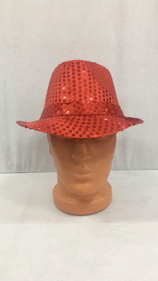 ŞAPKA KUMAŞ FÖTR PAYETLİ KIRMIZI