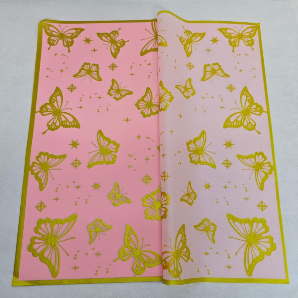 BUKETLİK PP  ALTIN KELEBEK BASKILI PEMBE 15 Lİ