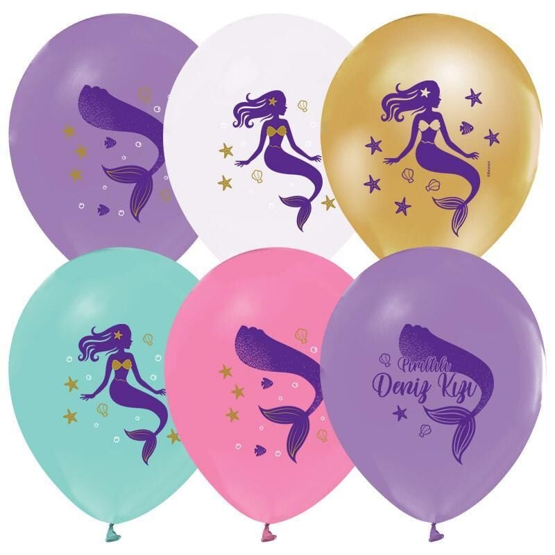 BALON BASKILI LİSANSLI PIRILTI DENİZ KIZI 100'LÜ