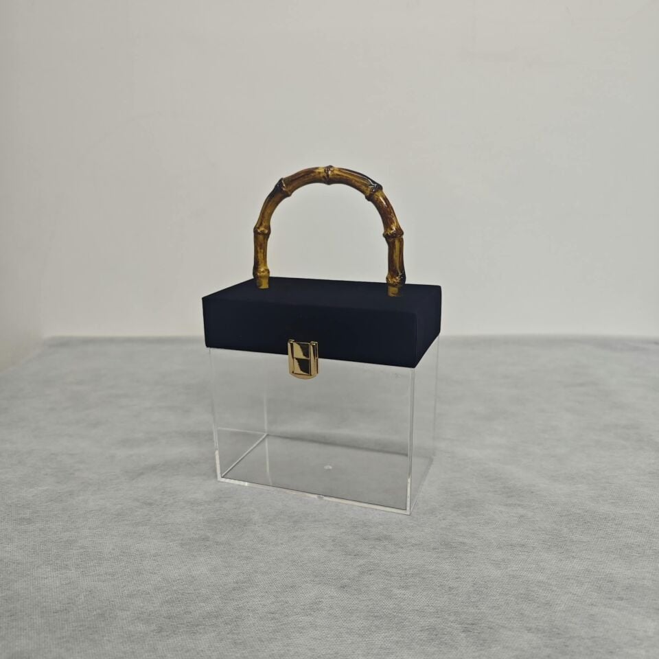 Çanta Pleksi Bambu Saplı Siyah 17x10x16 cm