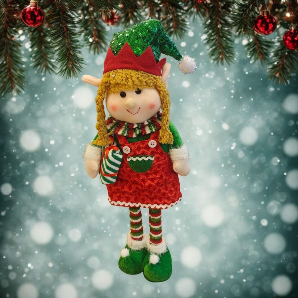 NOEL DEKORASYON ELF KIZ ERKEK PELUŞ SÜSLÜ 60 CM