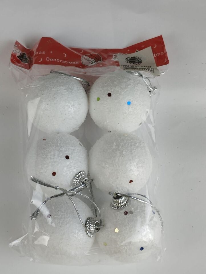 AĞAÇ SÜSÜ KARLI TOP 5 CM BÜYÜK 6 LI