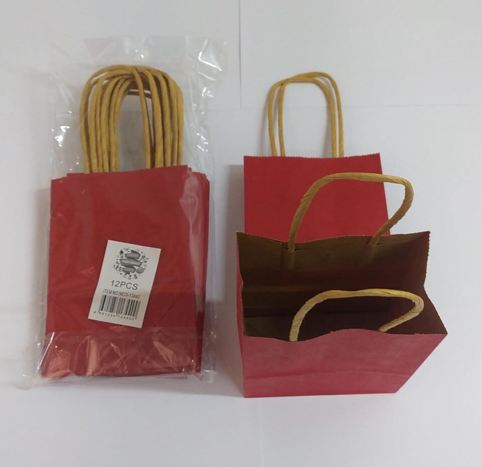 ÇANTA K.KRAFT BÜKÜM SAPLI KIRMIZI  12*15 CM 12 Lİ