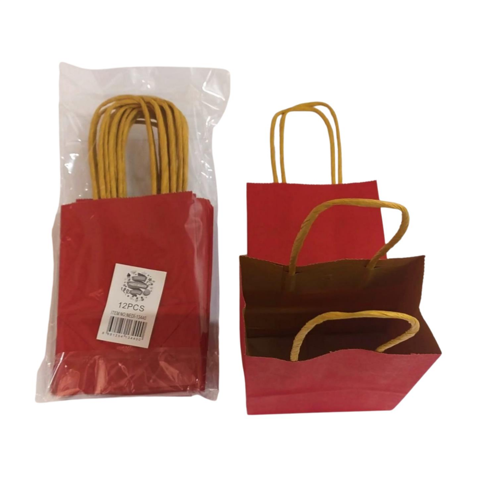 ÇANTA K.KRAFT BÜKÜM SAPLI KIRMIZI  12*15 CM 12 Lİ