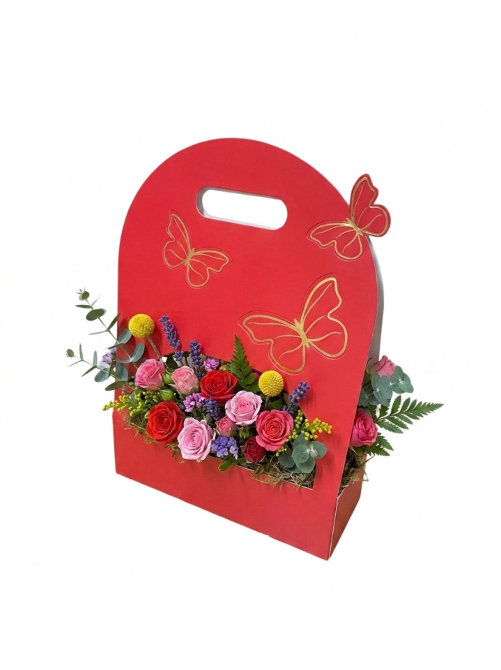 KARTON ELGEÇMELİ KELEBEKLİ ÇANTA 25*9*36CM KIRMIZI