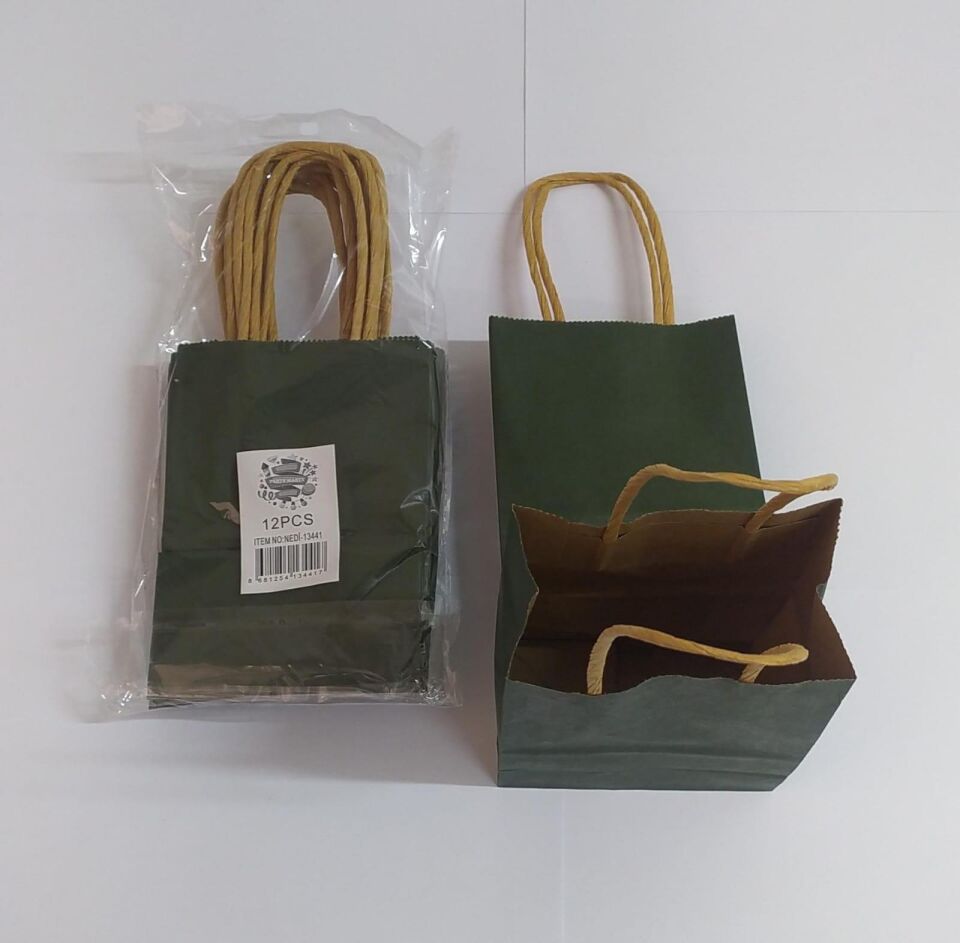ÇANTA K.KRAFT BÜKÜM SAPLI YEŞİL 12*15 CM 12 Lİ