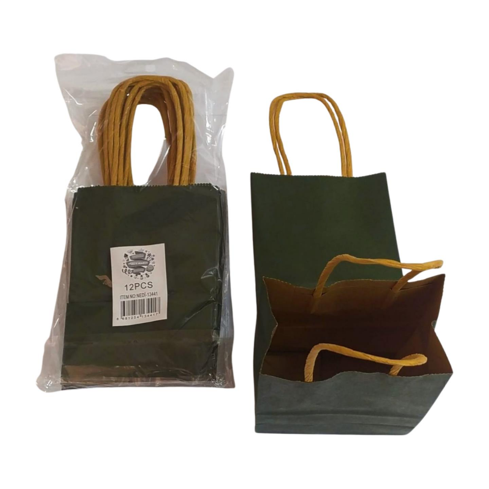 ÇANTA K.KRAFT BÜKÜM SAPLI YEŞİL 12*15 CM 12 Lİ