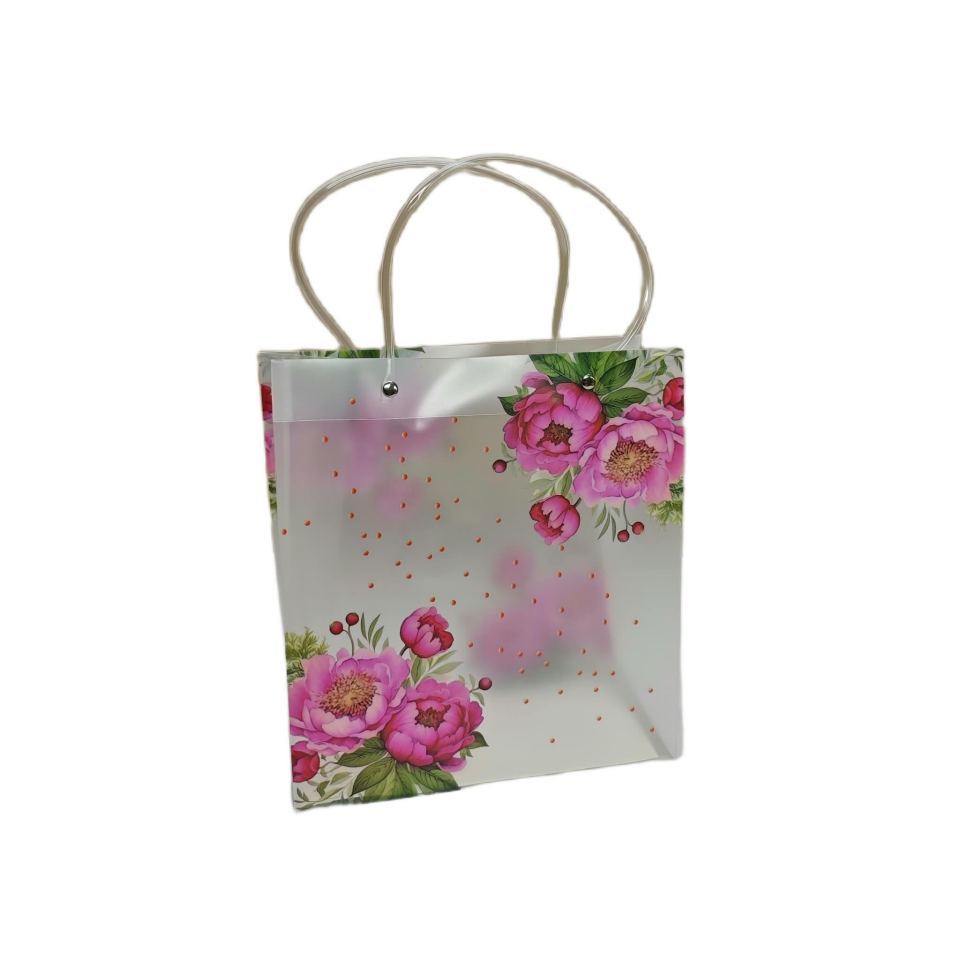ÇANTA ŞEFFAF BUZLU ÇİÇEKLİ 24*22*10 CM 10 LU