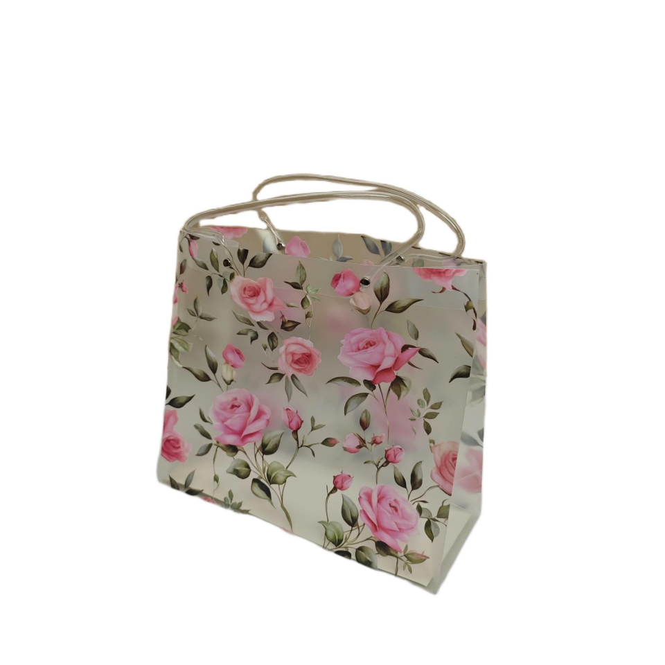 ÇANTA ŞEFFAF BUZLU GÜLLÜ 24*22*10 CM 10 LU