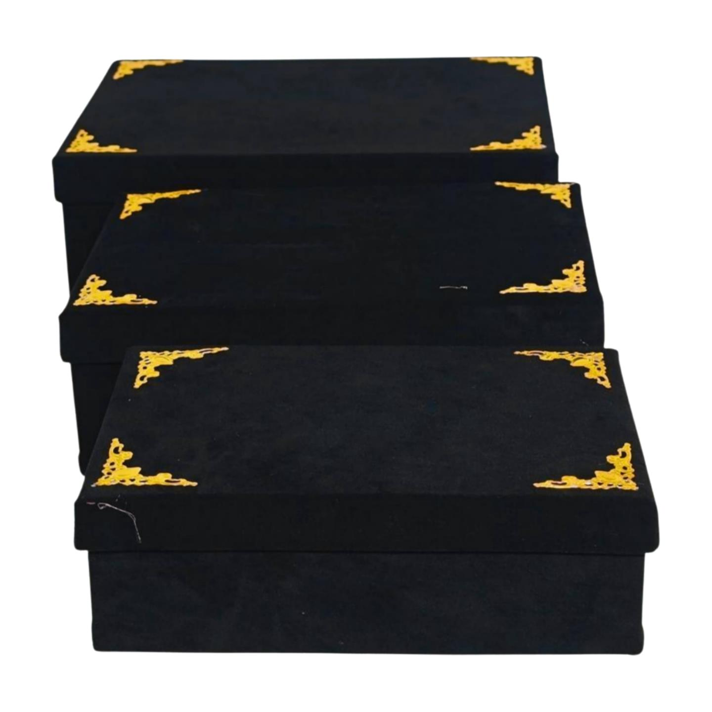 KUTU DİKDÖRTGEN FLOK KURDELELİ SİYAH 3 LÜ SET