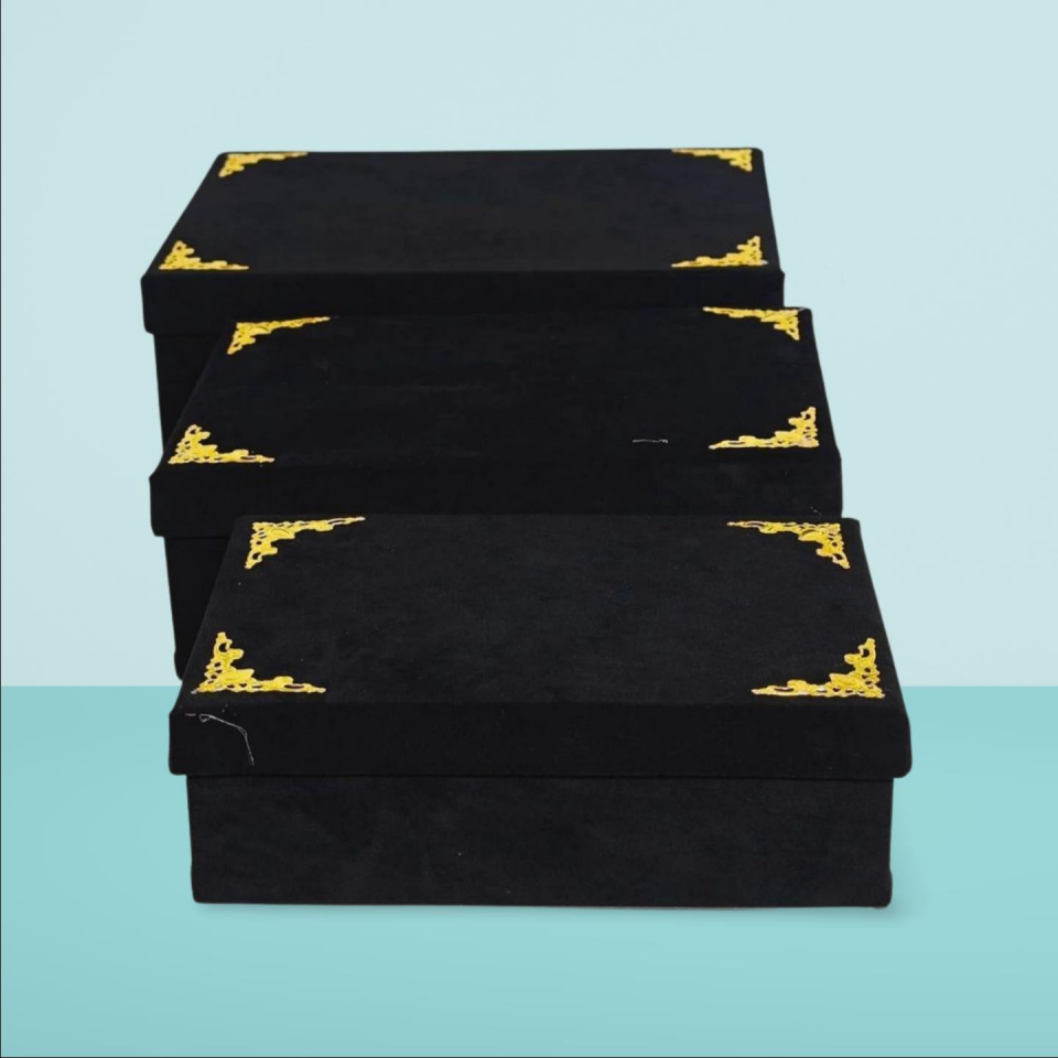 KUTU DİKDÖRTGEN FLOK KURDELELİ SİYAH 3 LÜ SET