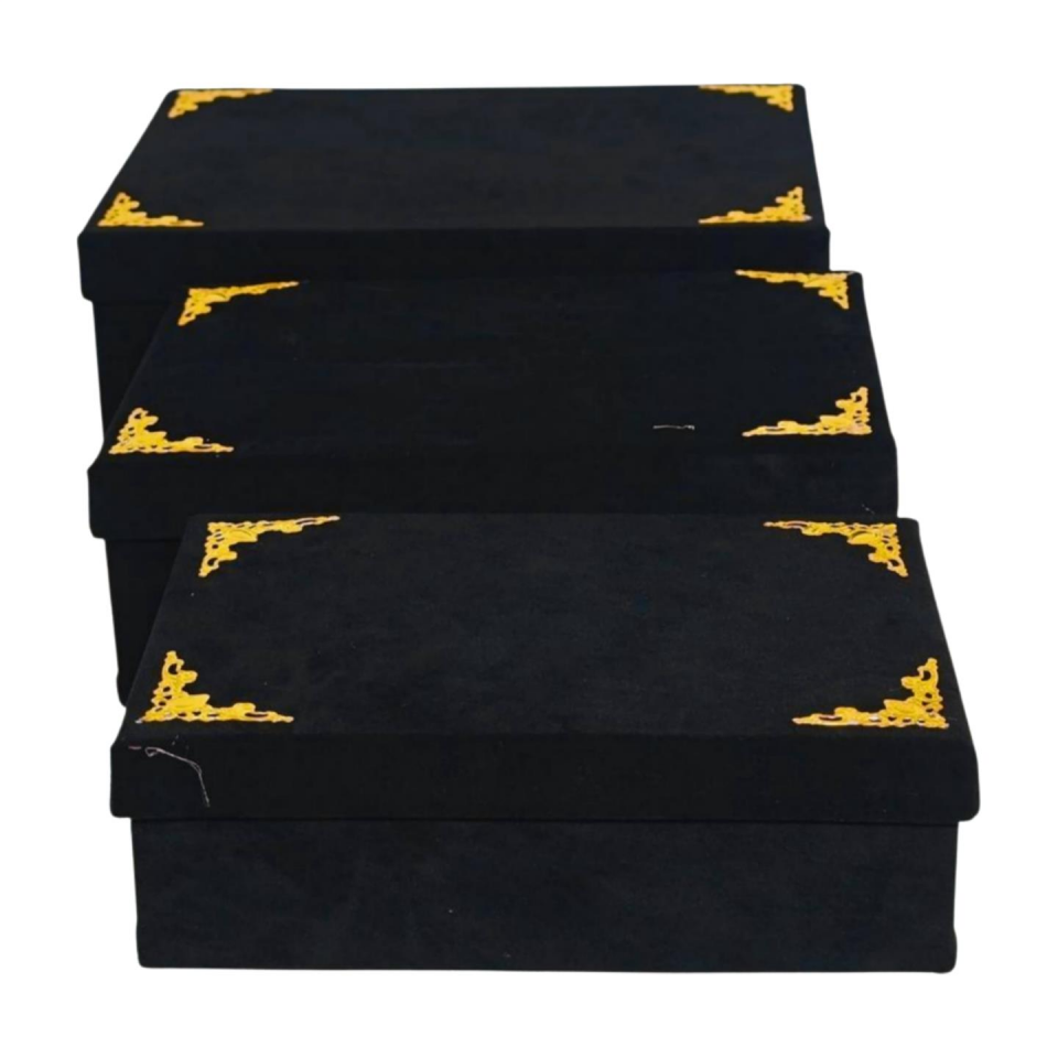 KUTU DİKDÖRTGEN FLOK KURDELELİ SİYAH 3 LÜ SET