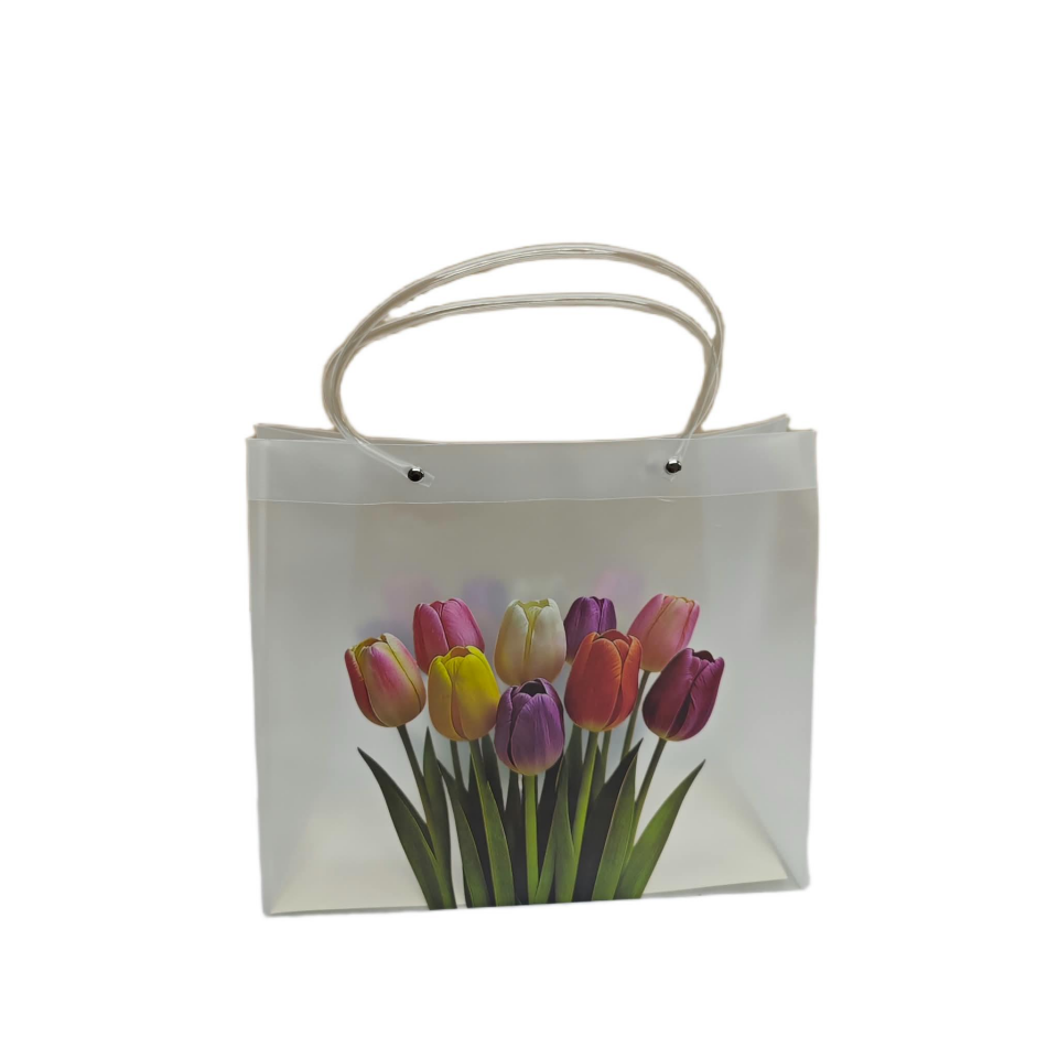 ÇANTA ŞEFFAF BUZLU LALE DESENLİ 30*26*12 CM 10 LU