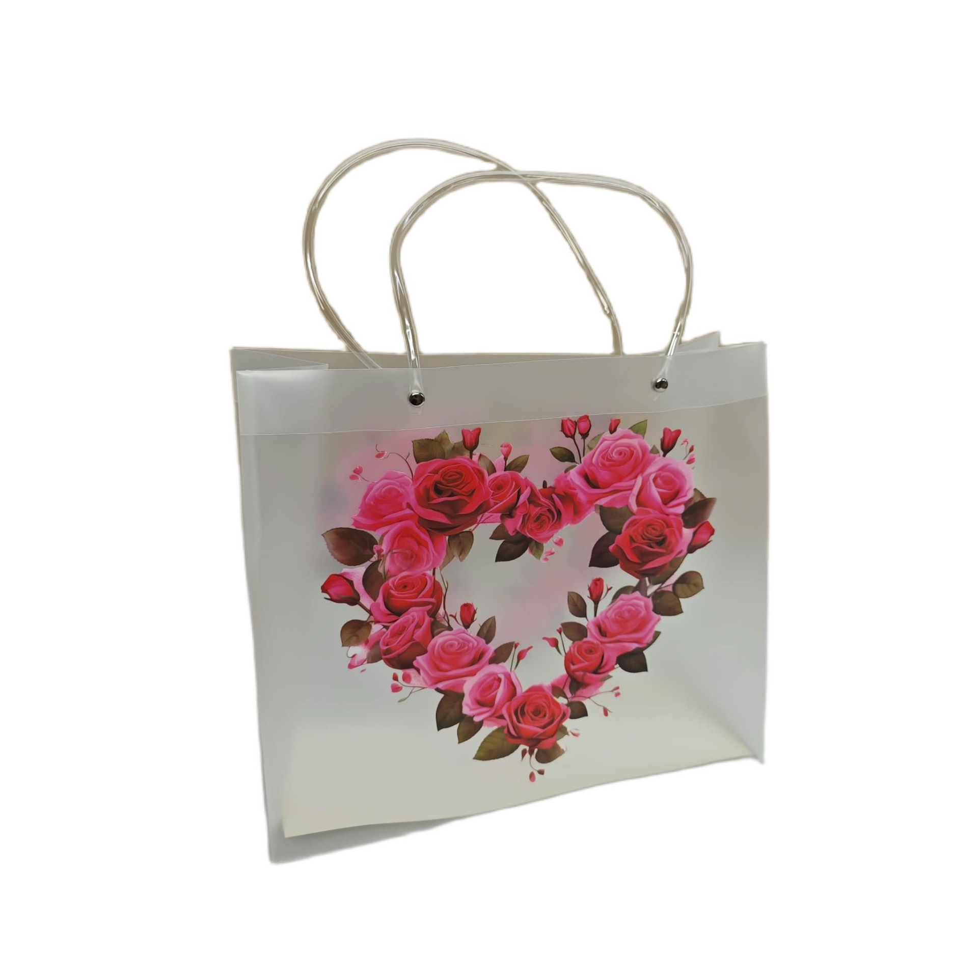 ÇANTA ŞEFFAF BUZLU GÜL DESENLİ 30*26*12 CM 10 LU
