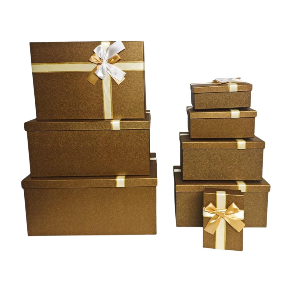 KUTU DİKDÖRTGEN JUMBO KURDELELİ ALTIN 8 Lİ SET