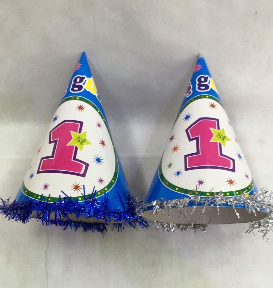 ŞAPKA KARTON TEMALI 10 LU 1 YAŞ MAVİ