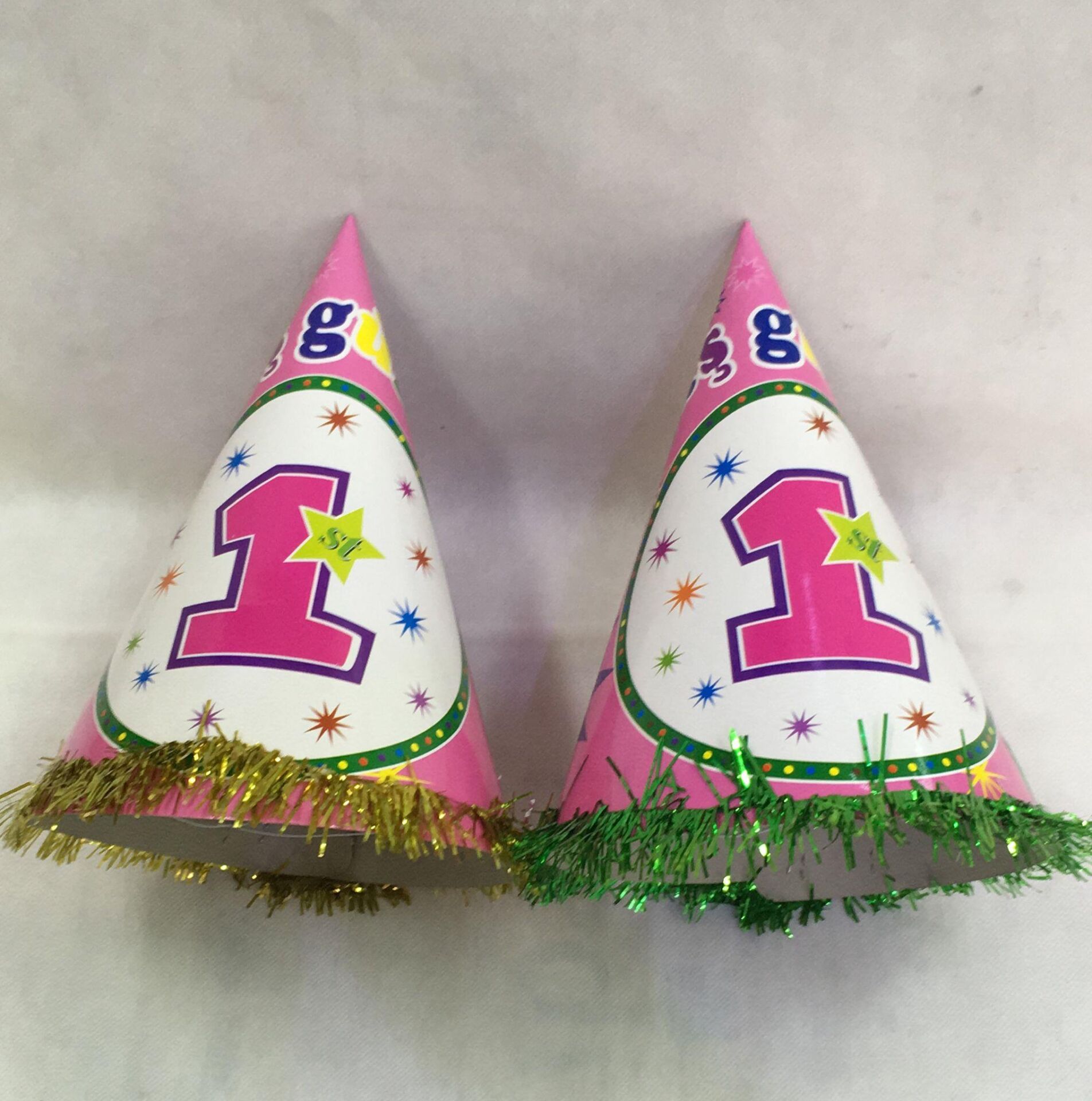 ŞAPKA KARTON TEMALI 10 LU 1 YAŞ PEMBE