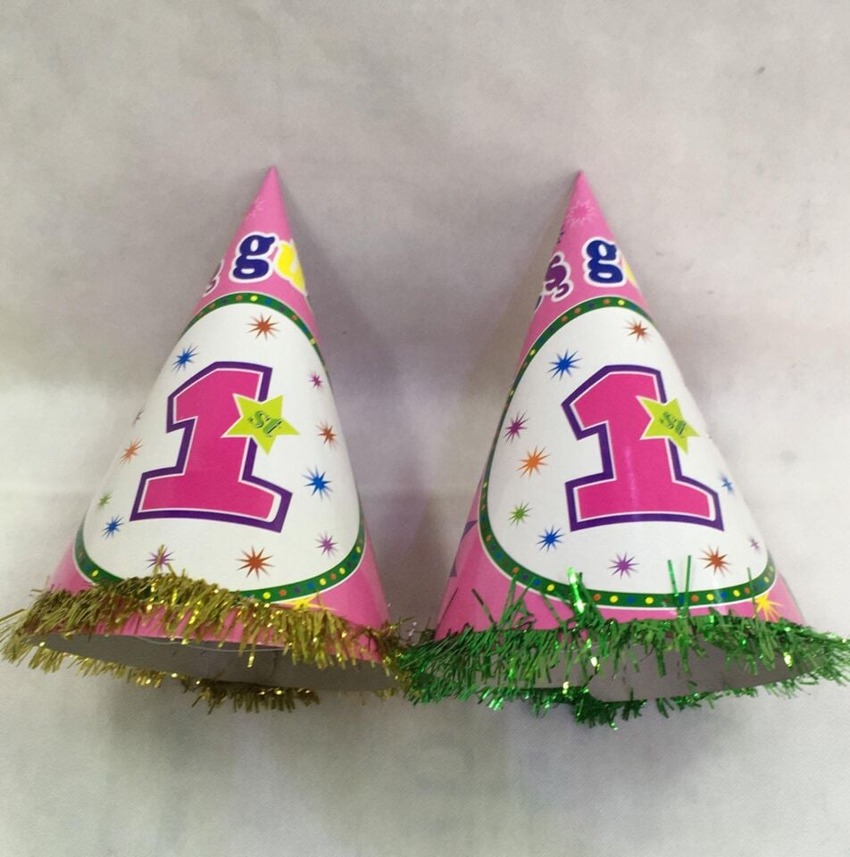 ŞAPKA KARTON TEMALI 10 LU 1 YAŞ PEMBE