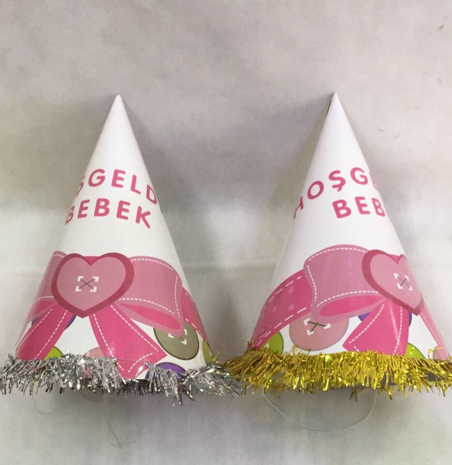 ŞAPKA KARTON TEMALI 10 LU HOŞGELDİN BEBEK PEMBE