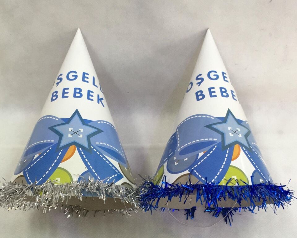 ŞAPKA KARTON TEMALI 10 LU HOŞGELDİN BEBEK MAVİ