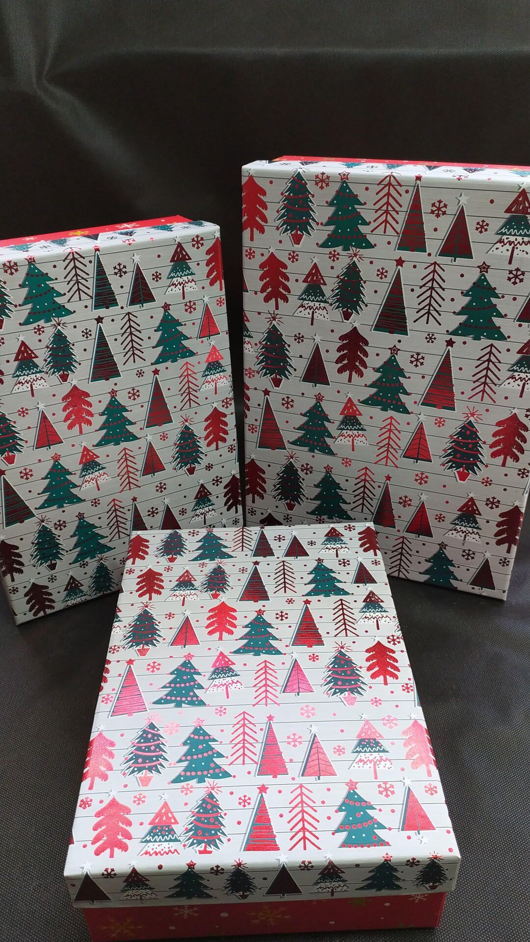 KUTU DİKDÖRTGEN 3 LÜ RENKLİ VARAKLI  ÇAM  AĞAÇLI