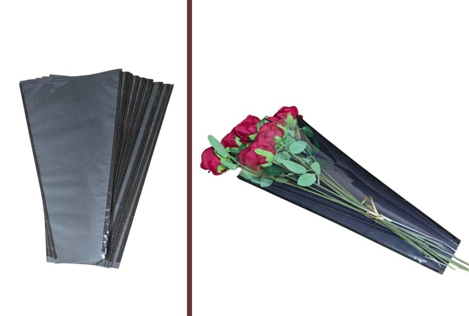 BUKETLİK OPP 28*44 ŞEFFAF+SİYAH KRAFT 20 Lİ