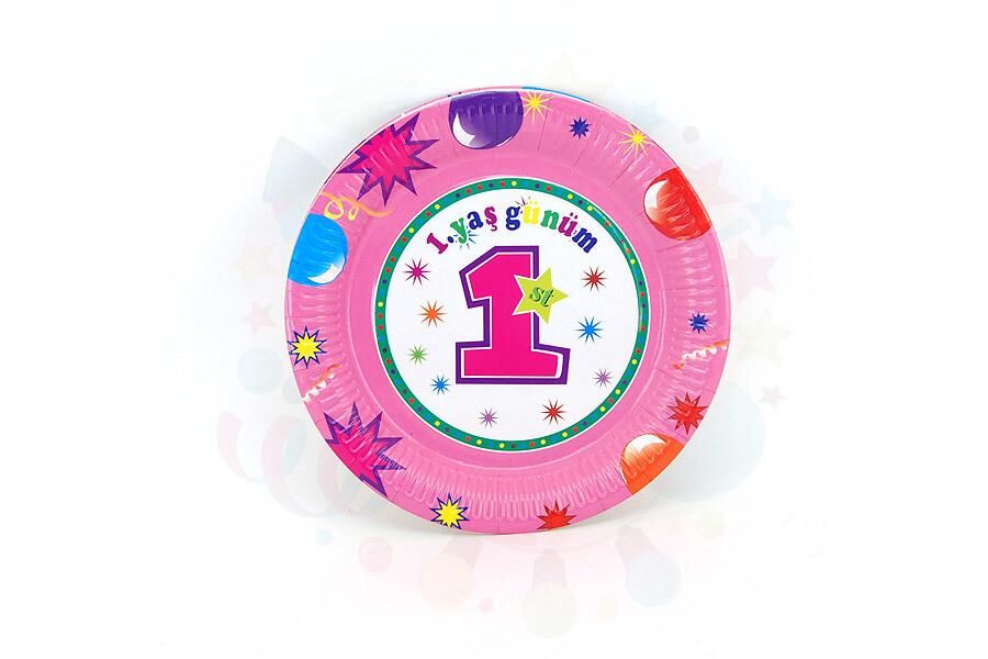 TABAK KARTON TEMALI 1 YAŞ PEMBE