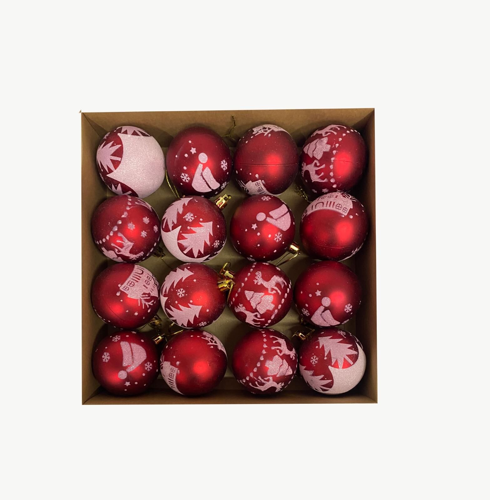 TOPSÜS 6CM KIRMIZI BEYAZ  KAR DESENLİ KUTULU 16 LI