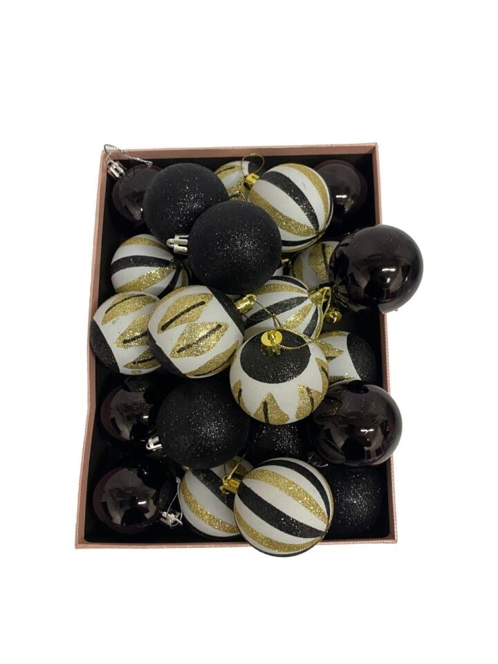 TOP SÜS 6CM SİMLİ-MOTİFLİ-MAT 24 LÜ SİYAH