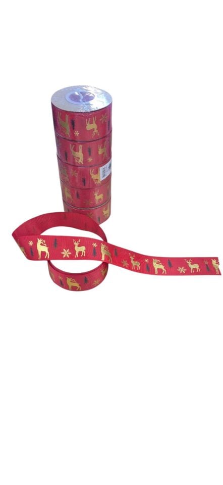 KURDELE SATEN YILBAŞI GEYİK MOTİFLİ KIRM. 4CM*18M