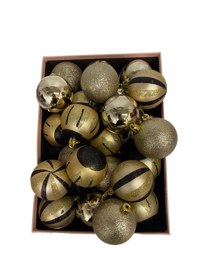 TOP SÜS 6CM SİMLİ-MOTİFLİ-MAT 24 LÜ ŞAMPANYA